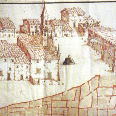 Fucecchio - la piazza maggiore (P. V. Veneto) in un disegno del XVII secolo