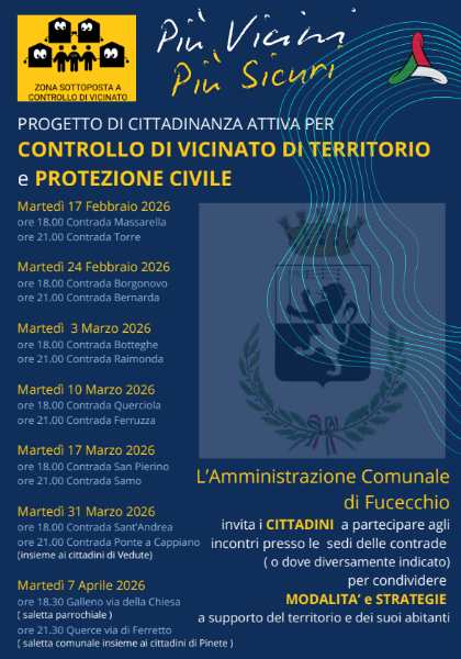 “Sempre più vicini”, progetto di cittadinanza attiva per il controllo di vicinato e la protezione civile