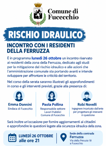 Rischio idraulico, incontro con i residenti della Ferruzza
