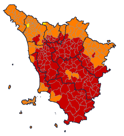 Bollettino incendi boschivi - livello di rischio molto alto