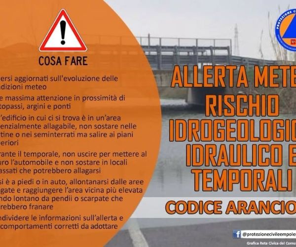 Allerta meteo temporali forti con rischio idrogeologico-idraulico - codice arancione e giallo 